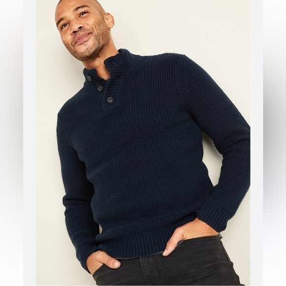 NWT Old Navy Button-Down Mock-Neck Sweater Navy Large - Picture 1 of 6